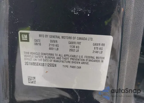 2011 Chevrolet Impala Lt из США, поврежденный, VIN 2G1WB5EK6B1129324